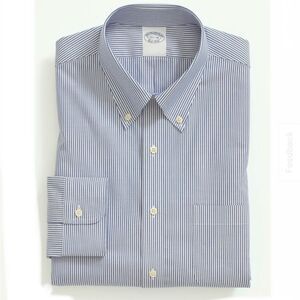BROOKS BROTHERS Bright Blue Stripe Supima Cotton Button-Down Collar Shirt-15-33